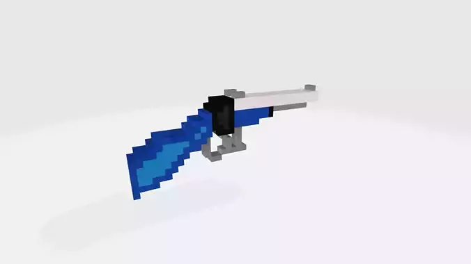 Blue Voxel Gun Low-poly 3D model