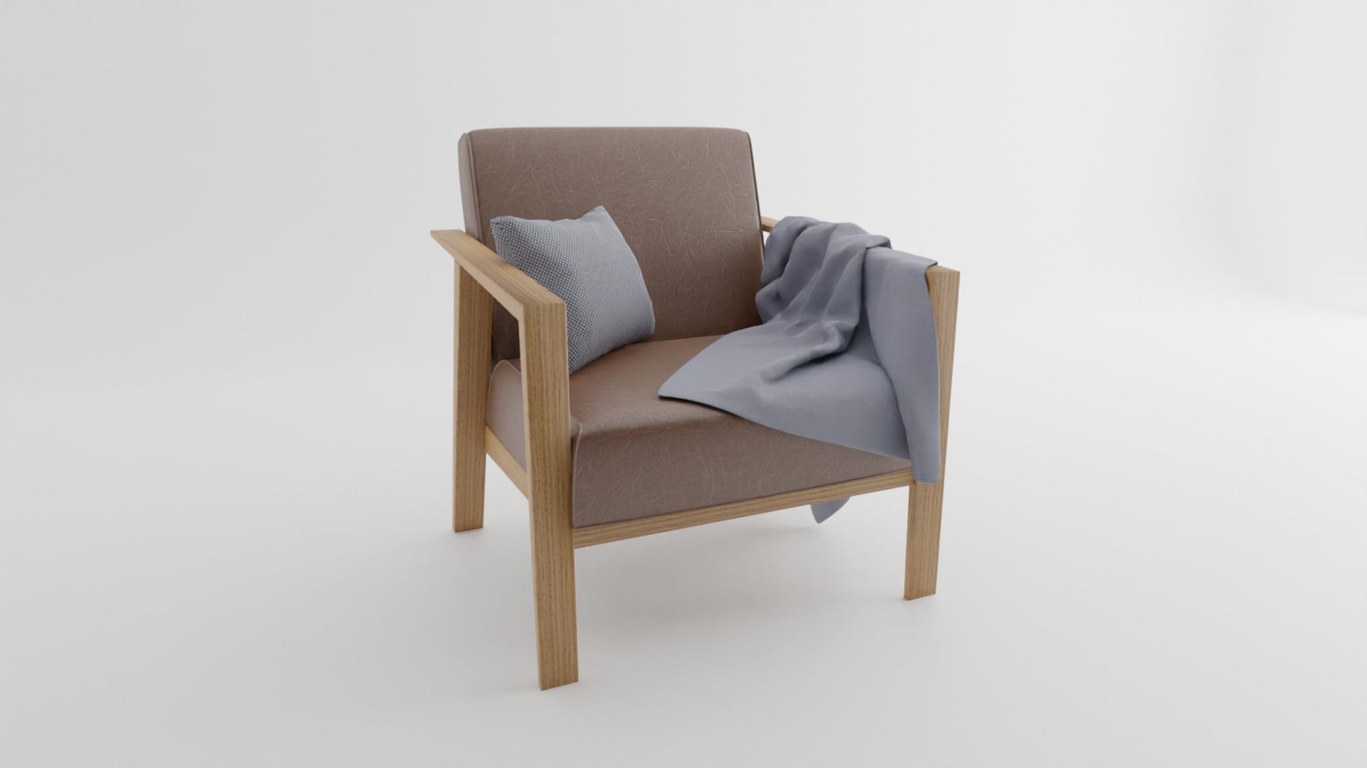 Realistc Armchair with blanket and cushion 3D model_2