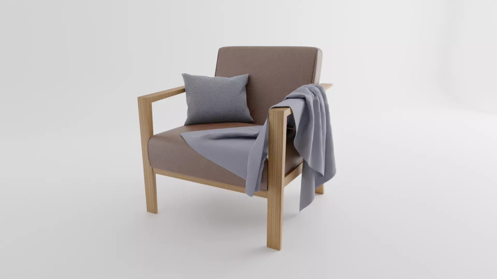 Realistc Armchair with blanket and cushion 3D model_0