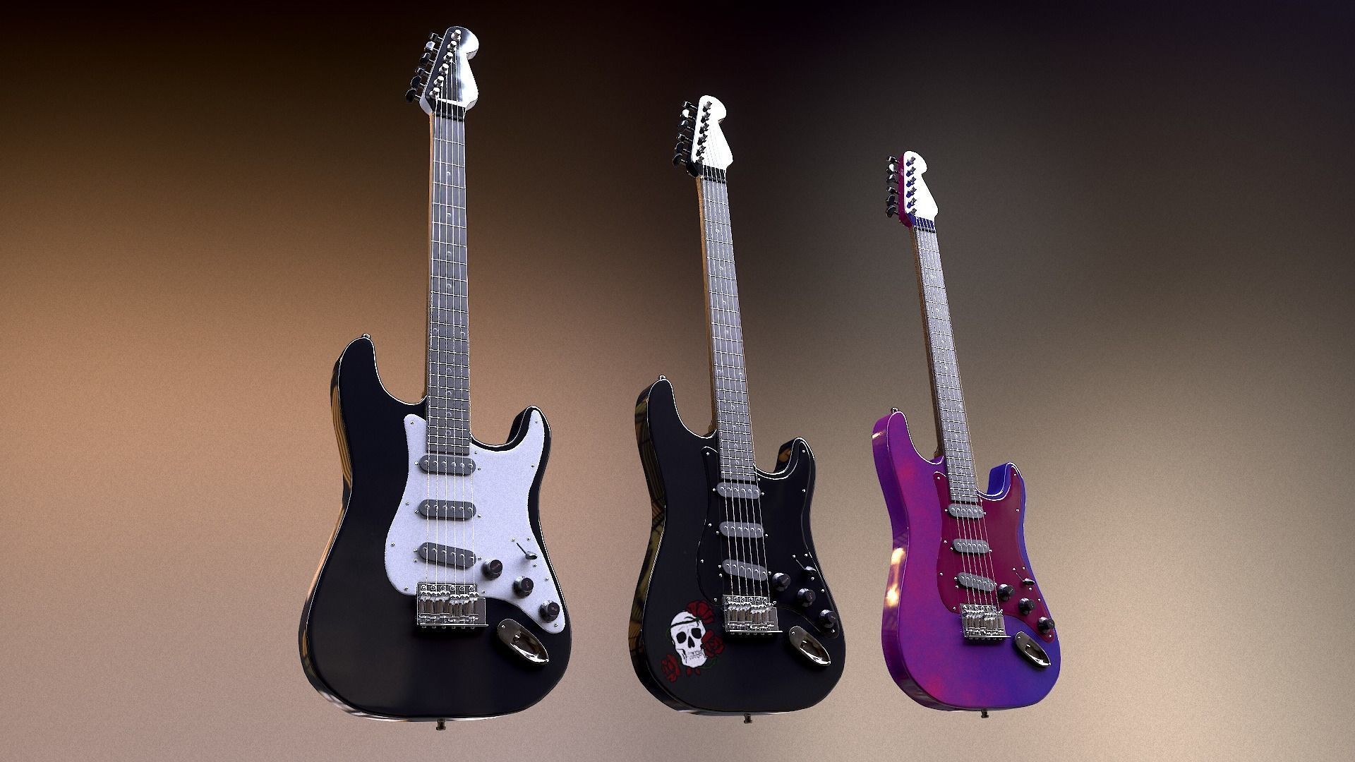 Rock Guitar with Amplifier Low-poly 3D model_25