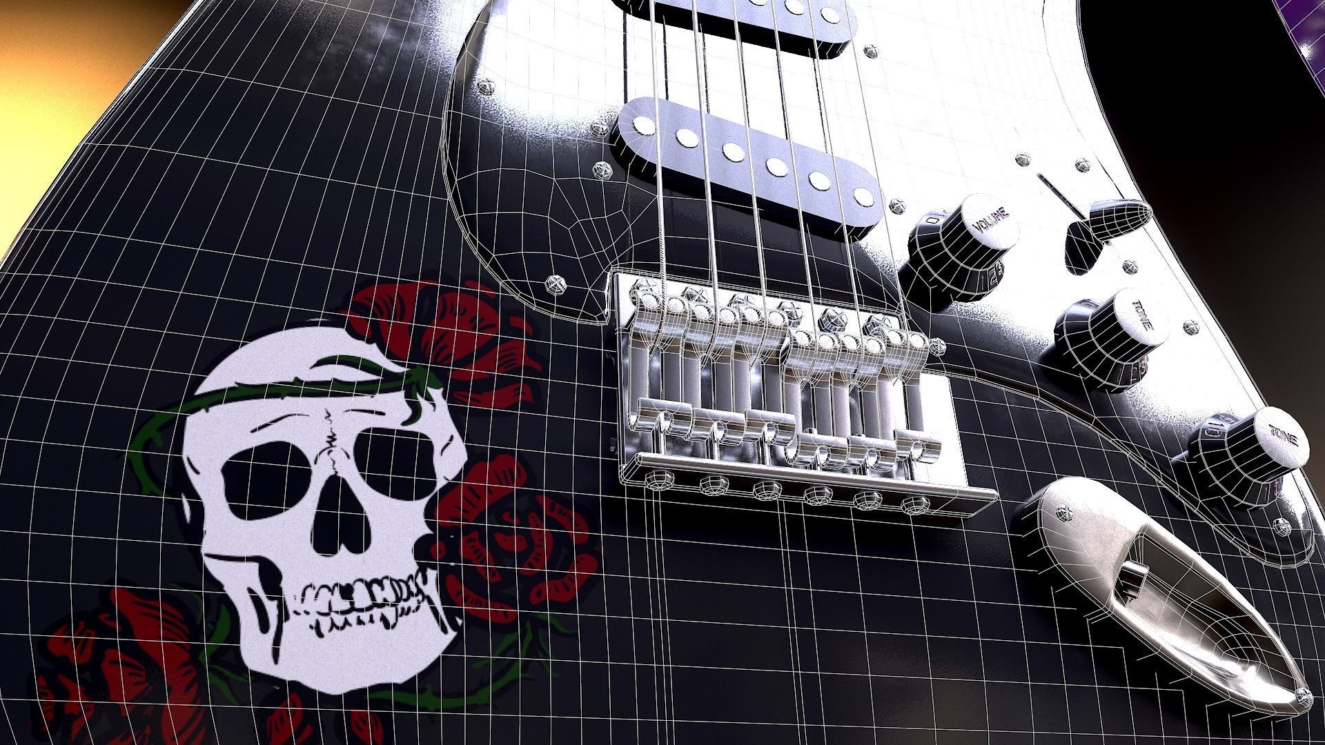Rock Guitar with Amplifier Low-poly 3D model_30