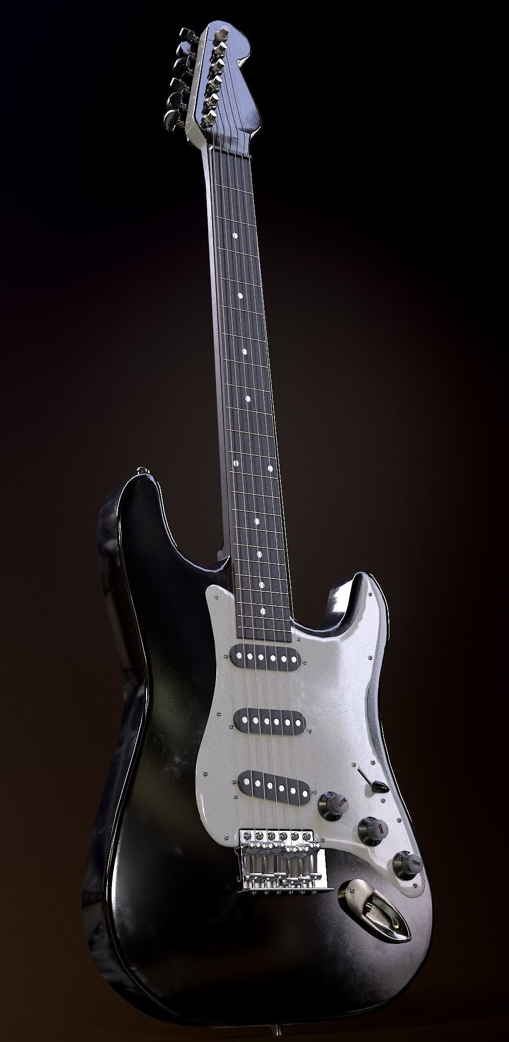 Rock Guitar with Amplifier Low-poly 3D model_9