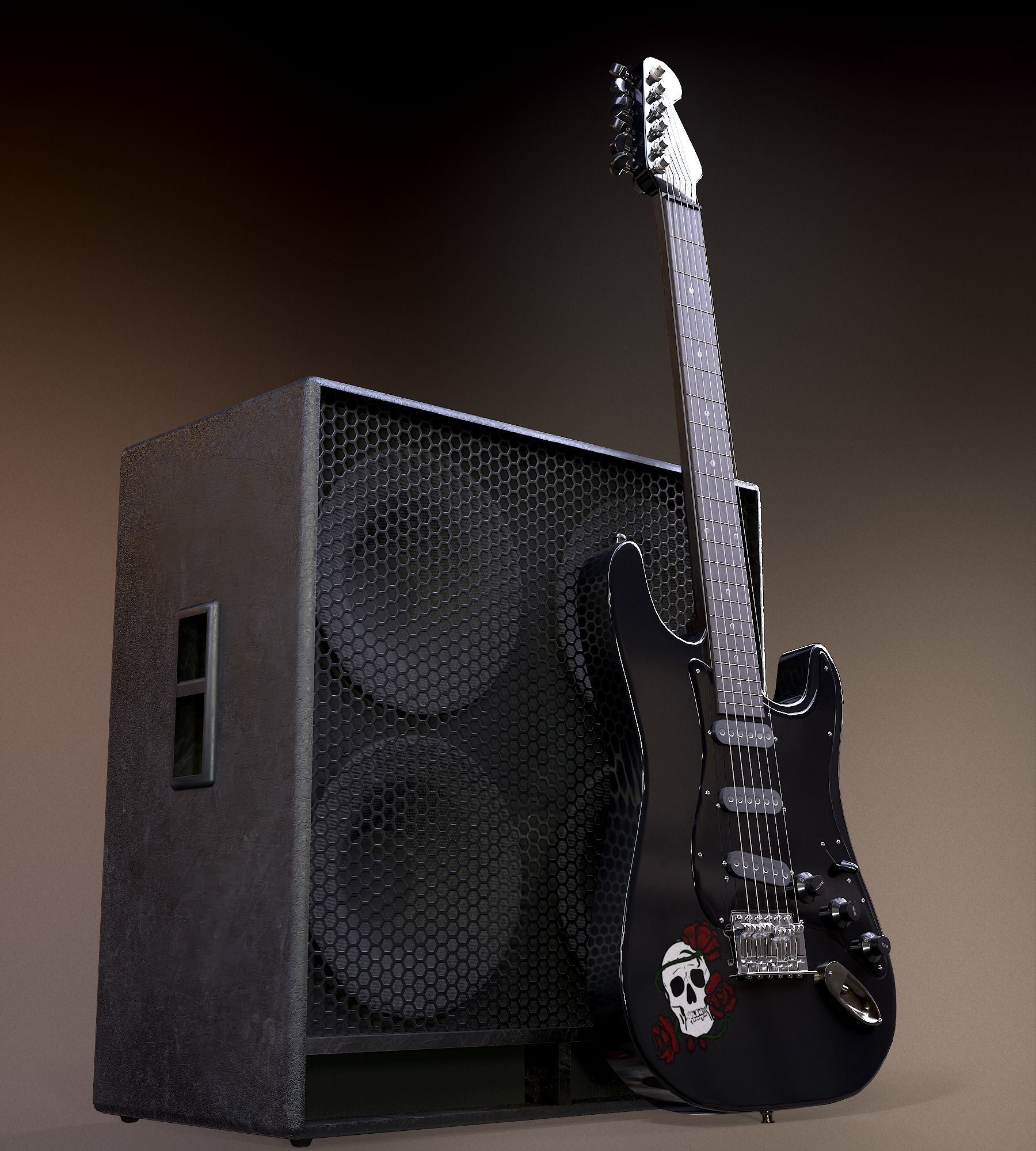 Rock Guitar with Amplifier Low-poly 3D model_1