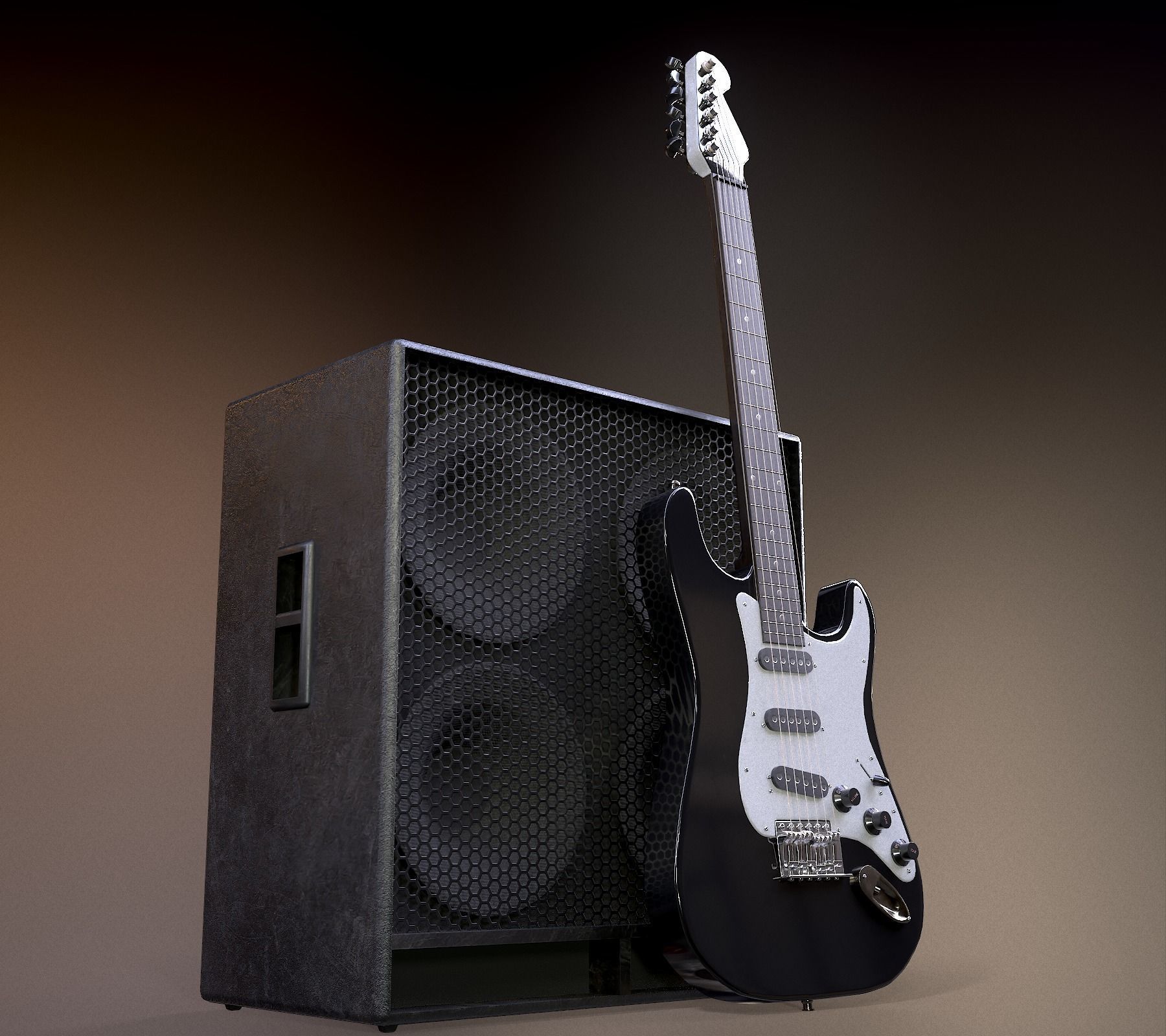 Rock Guitar with Amplifier Low-poly 3D model_2
