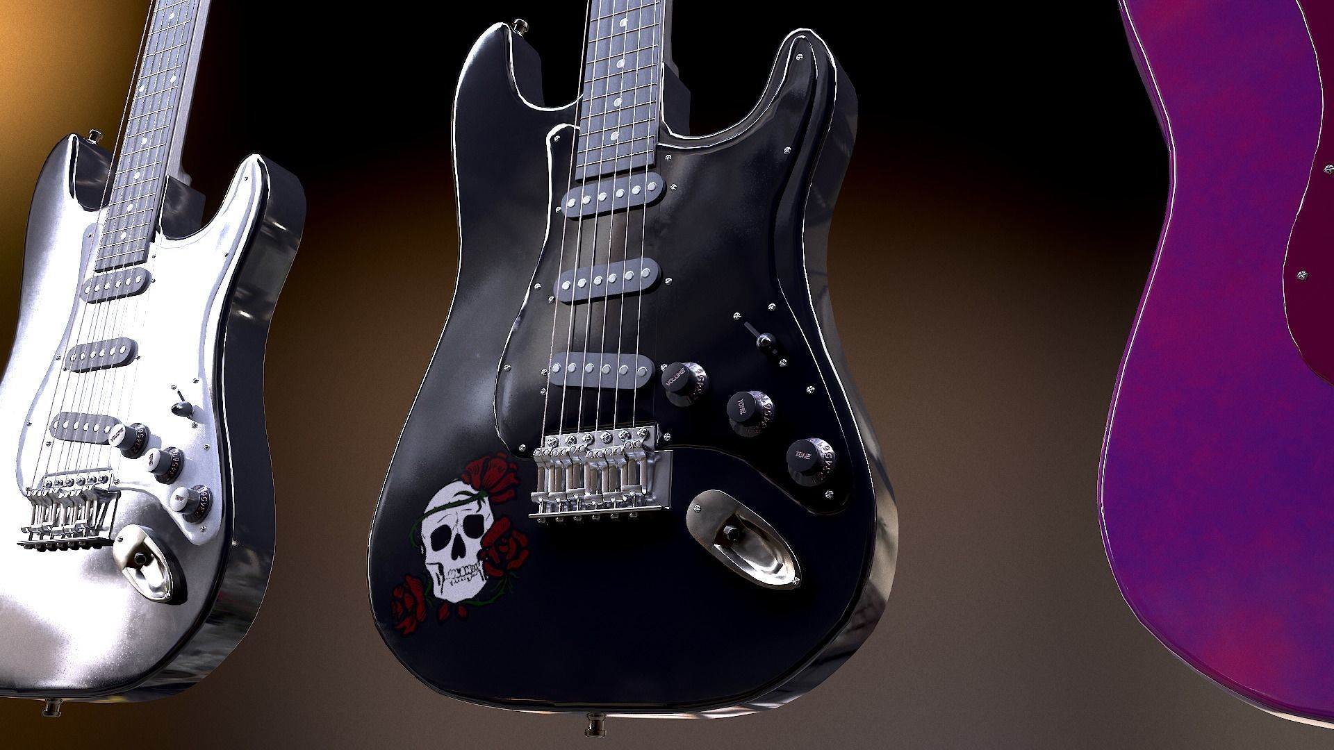 Rock Guitar with Amplifier Low-poly 3D model_27