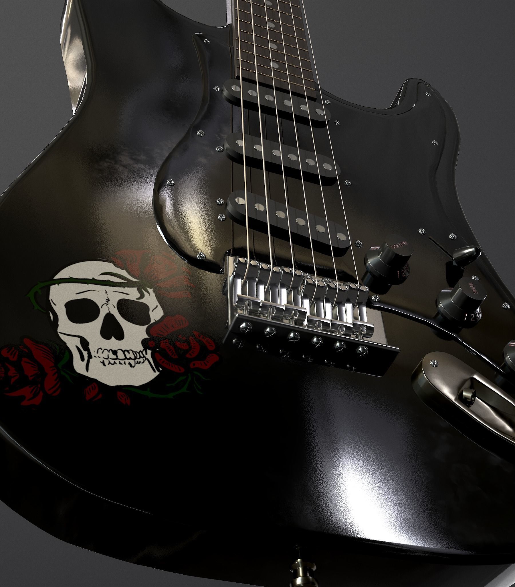 Rock Guitar with Amplifier Low-poly 3D model_20