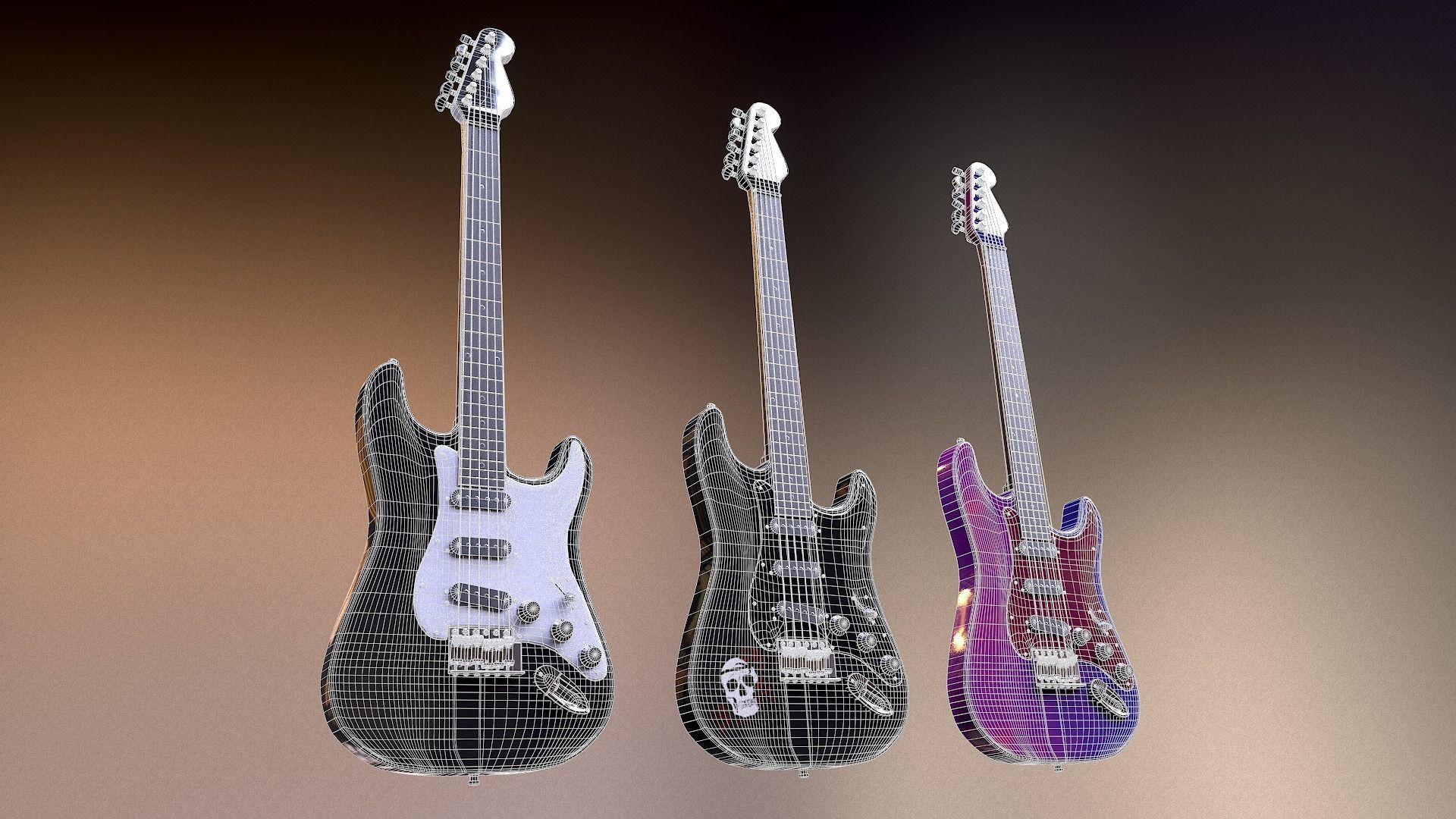 Rock Guitar with Amplifier Low-poly 3D model_24