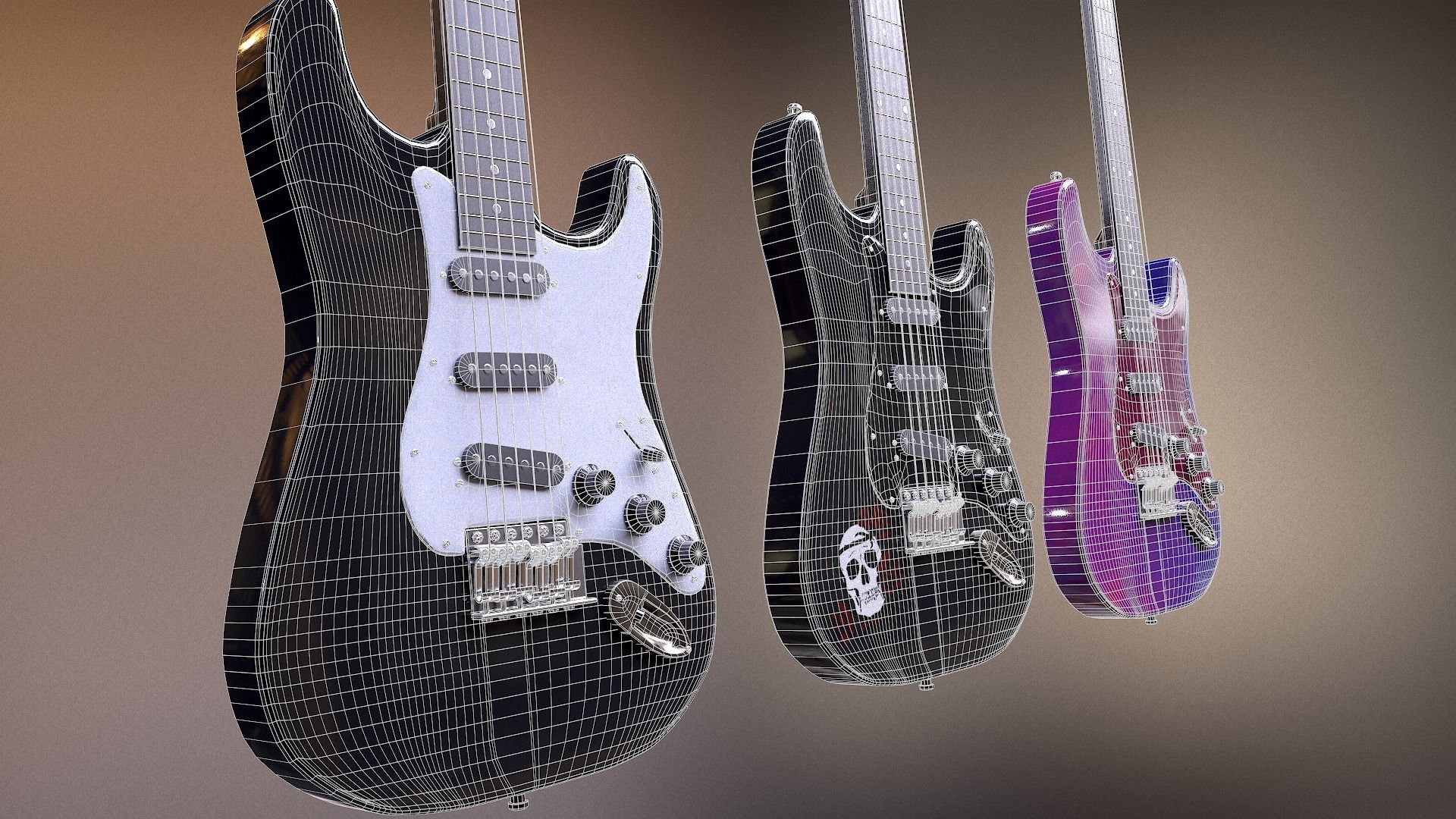 Rock Guitar with Amplifier Low-poly 3D model_31