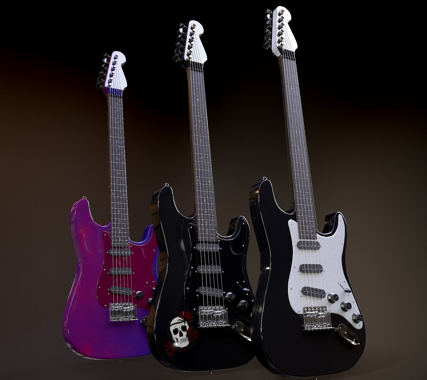 Rock Guitar with Amplifier Low-poly 3D model_4