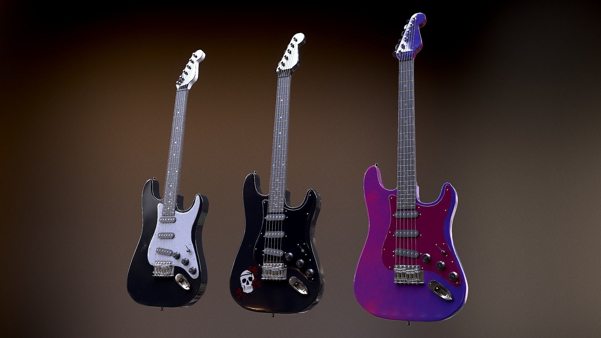 Rock Guitar with Amplifier Low-poly 3D model_26