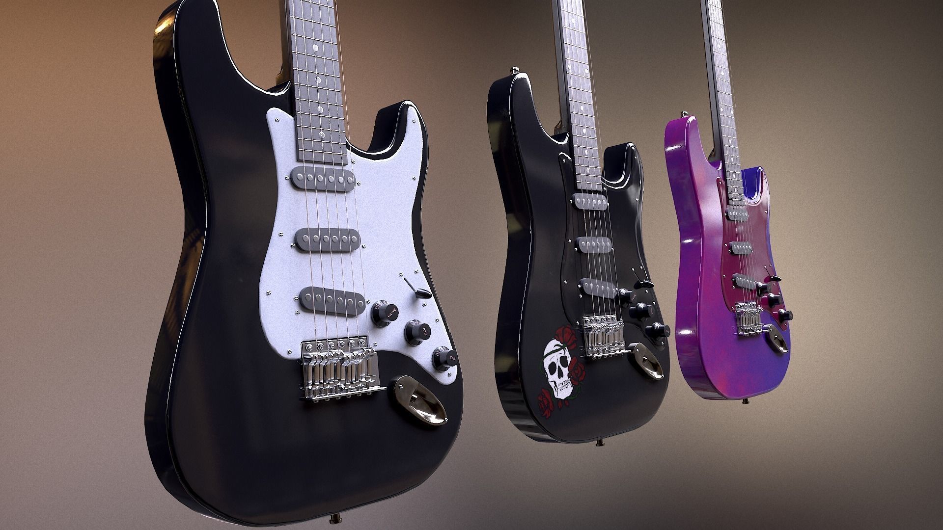 Rock Guitar with Amplifier Low-poly 3D model_32