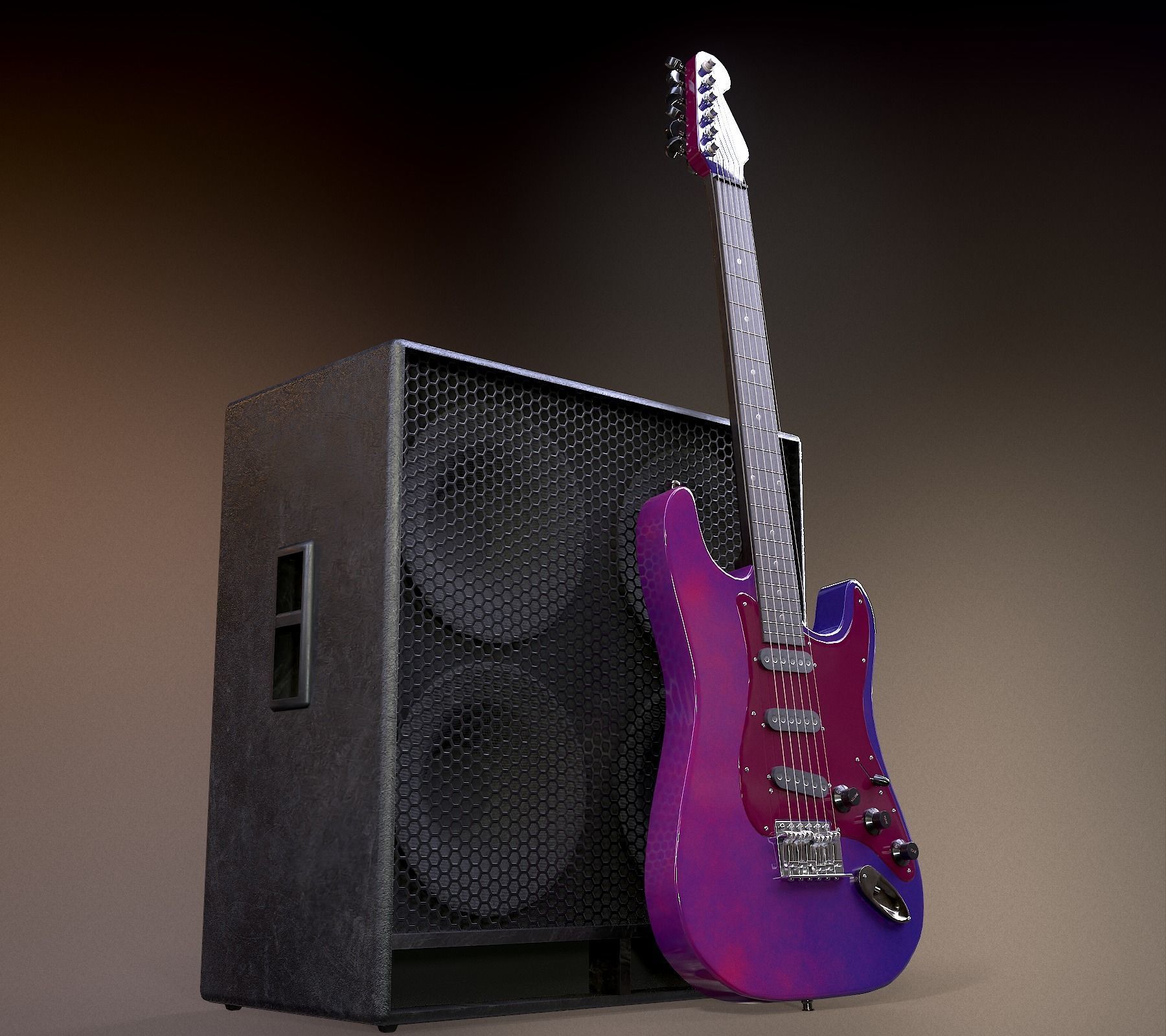 Rock Guitar with Amplifier Low-poly 3D model_3