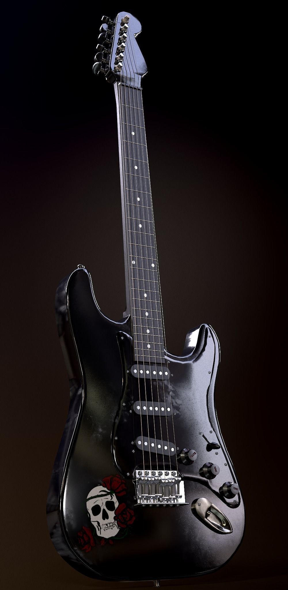 Rock Guitar with Amplifier Low-poly 3D model_7