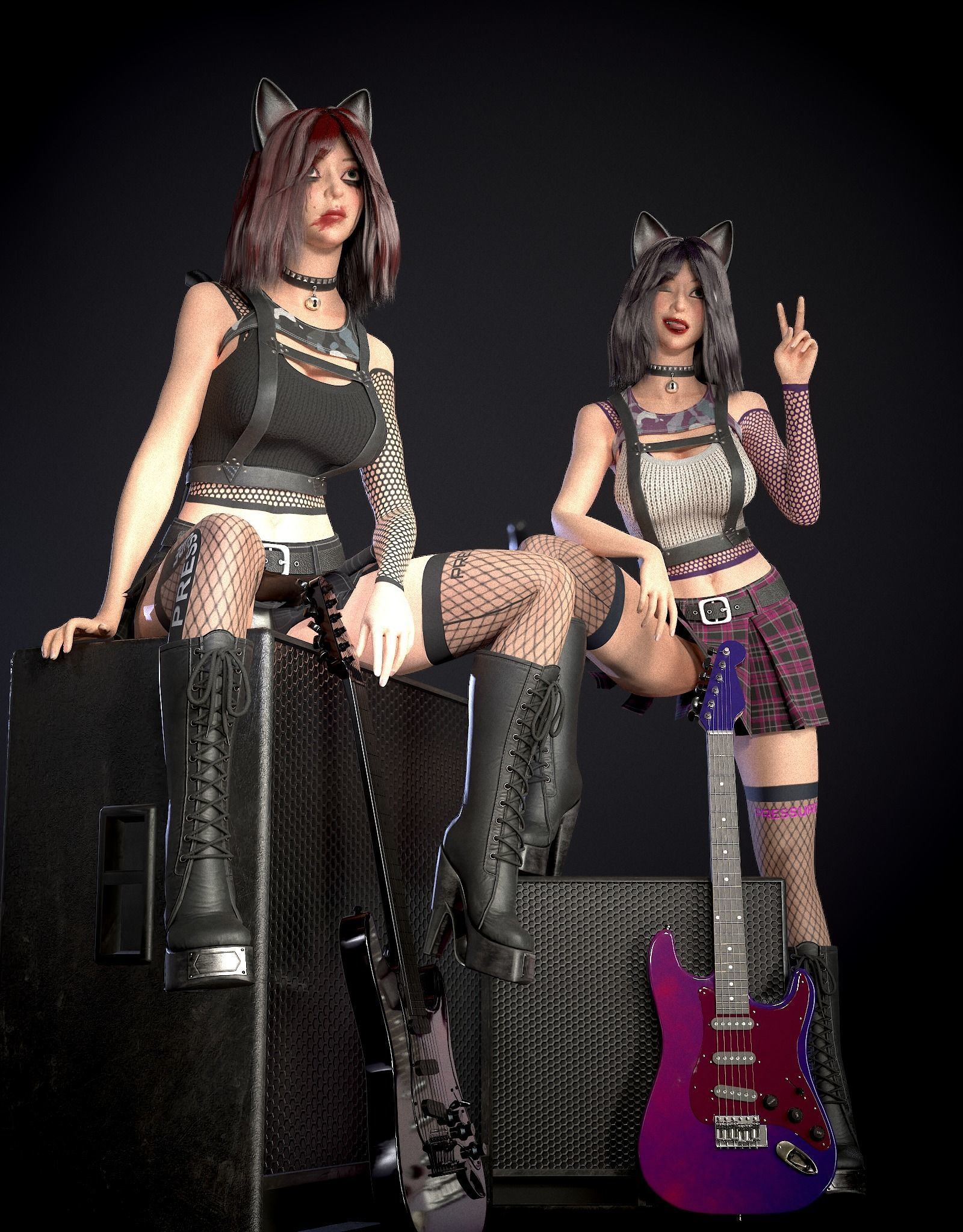 Rock Guitar with Amplifier Low-poly 3D model_6