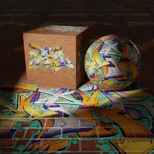 Brick Wall with Graffiti PBR Texture