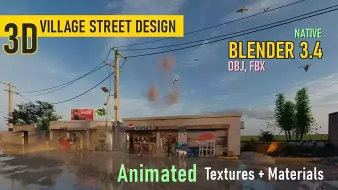 Village Streets Low-poly 3D model