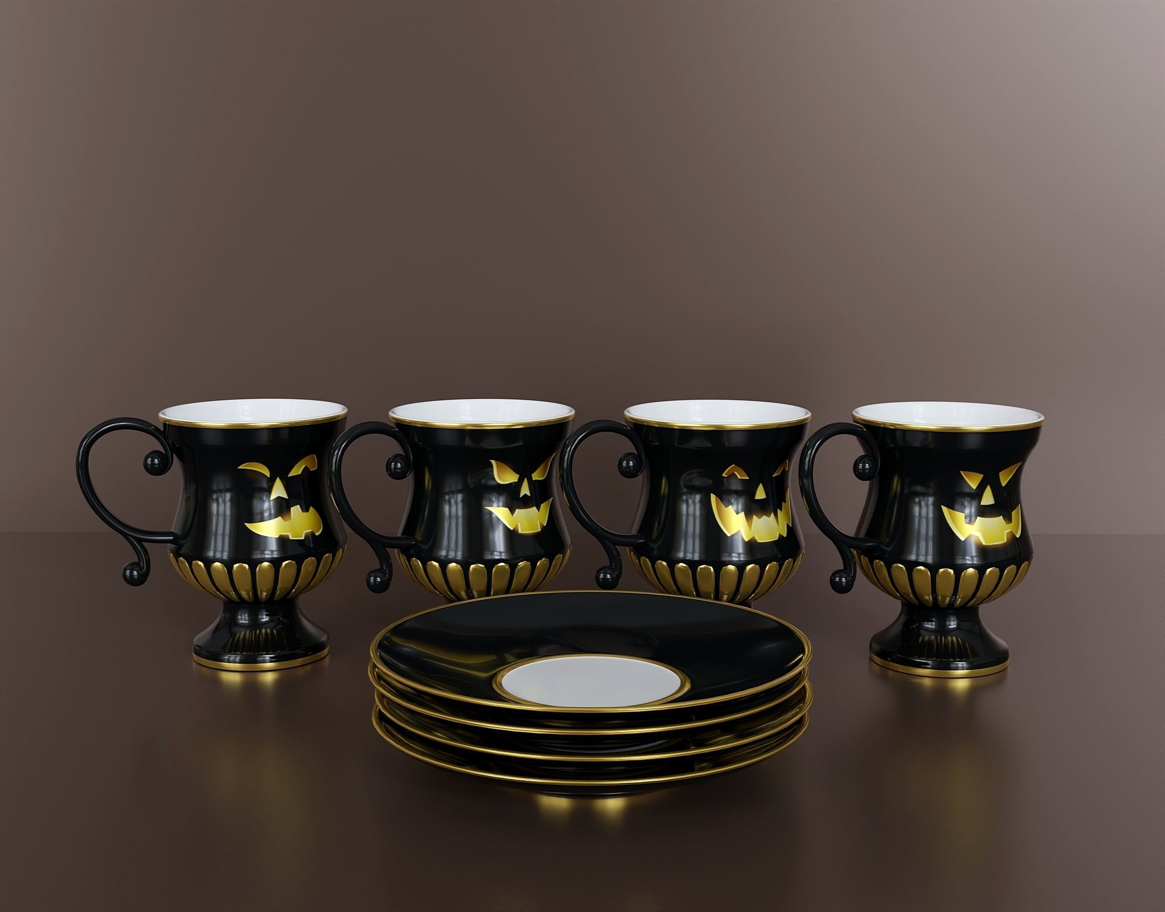 Halloween black coffee set 3D model_3