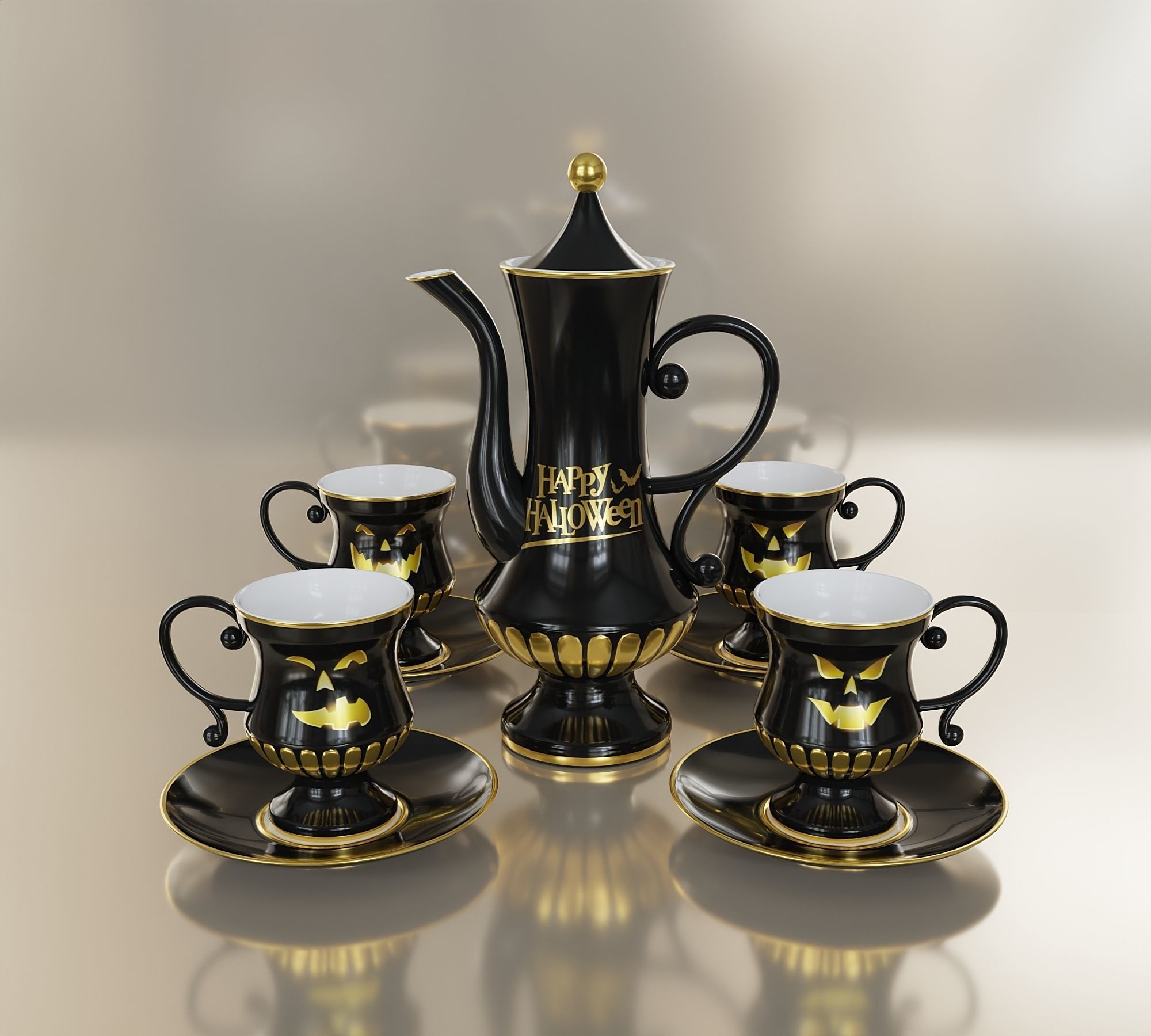 Halloween black coffee set 3D model_4