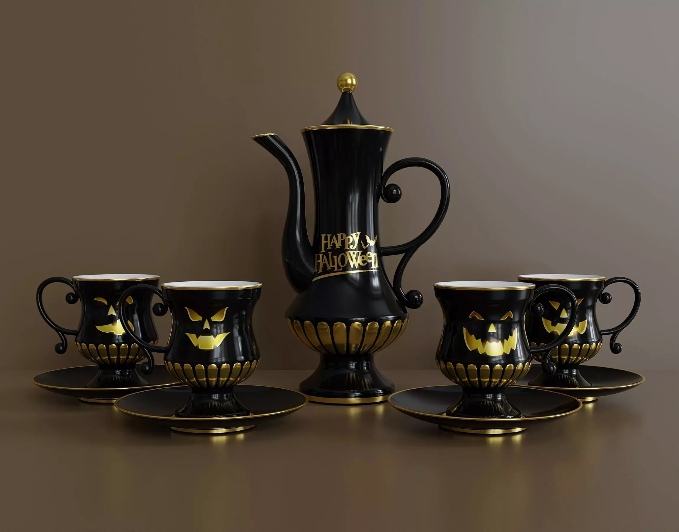 Halloween black coffee set 3D model_0