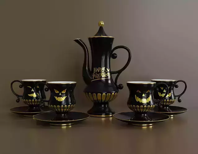 Halloween black coffee set 3D model