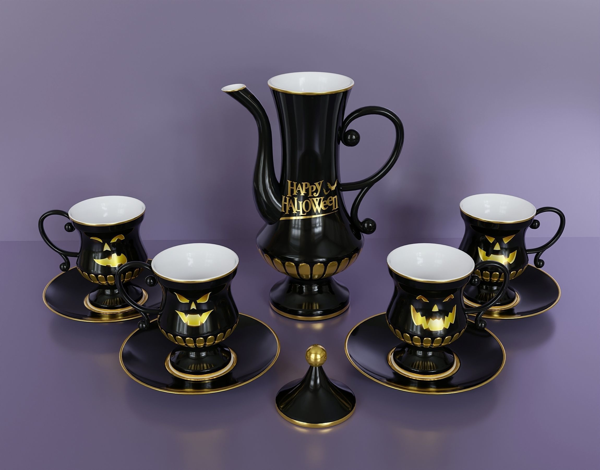 Halloween black coffee set 3D model_1