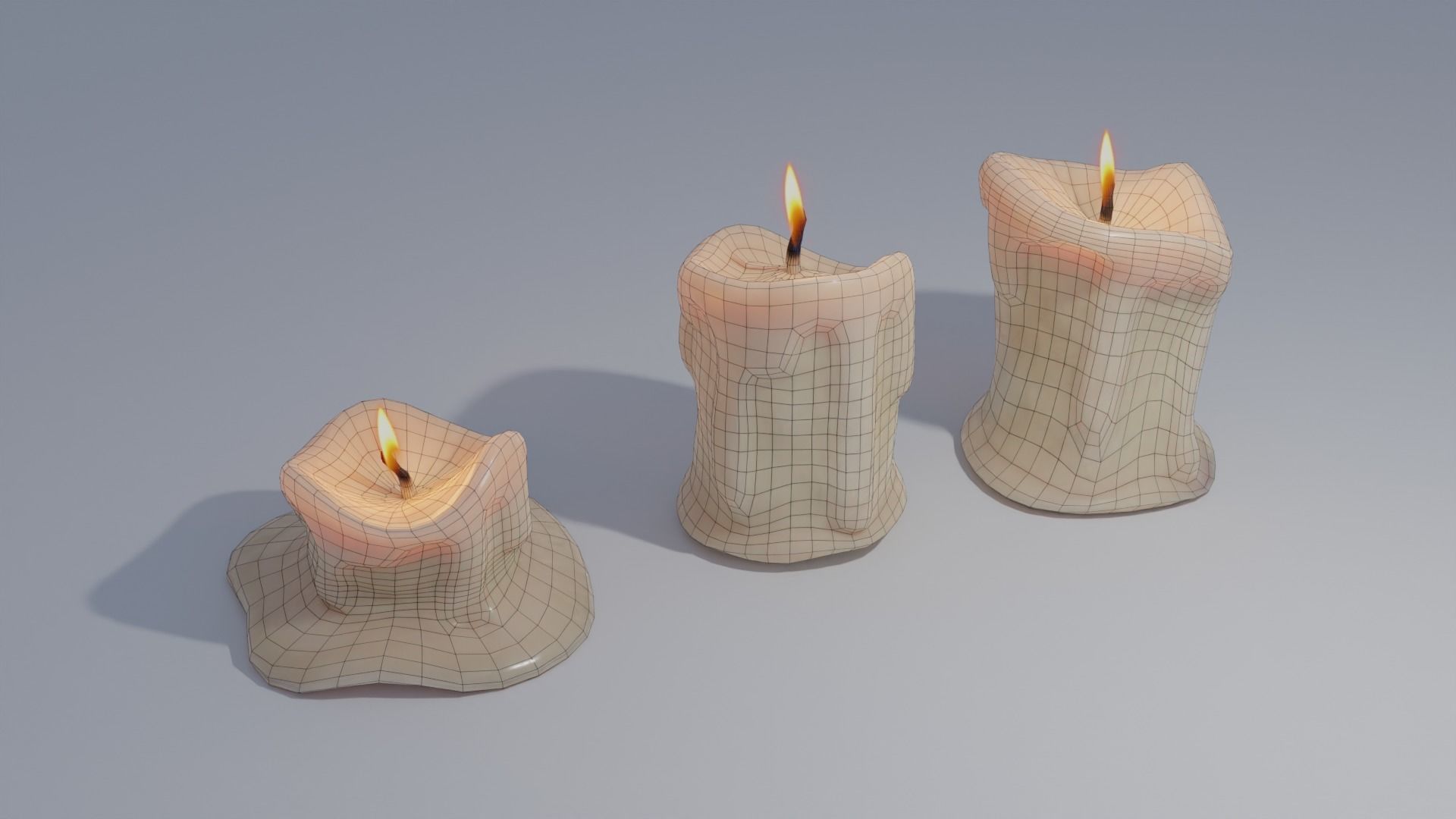 Wax Candles Set 4K and 2K Textures Low-poly 3D model_1