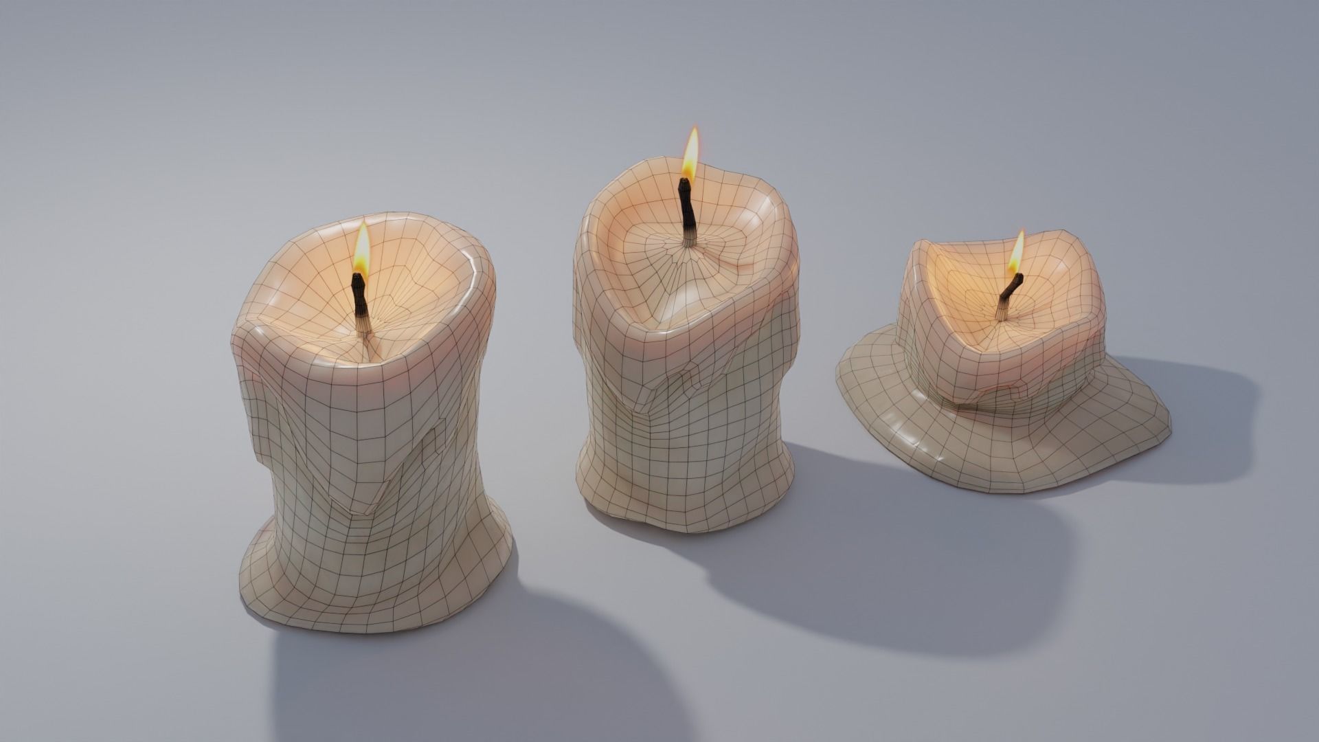Wax Candles Set 4K and 2K Textures Low-poly 3D model_4