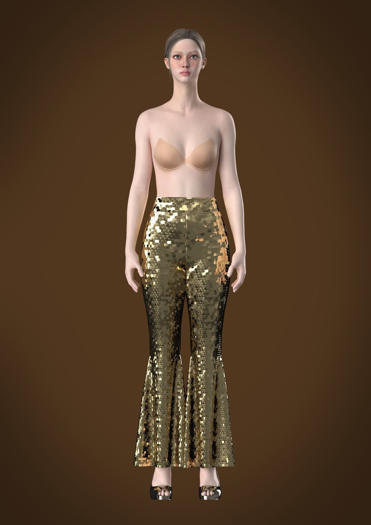 Sequin flares women Clo3D Marvelous 3D model_5