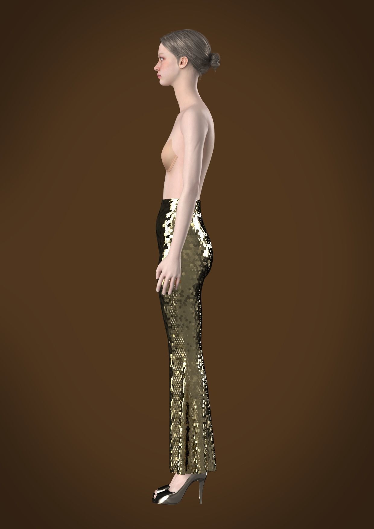 Sequin flares women Clo3D Marvelous 3D model_7