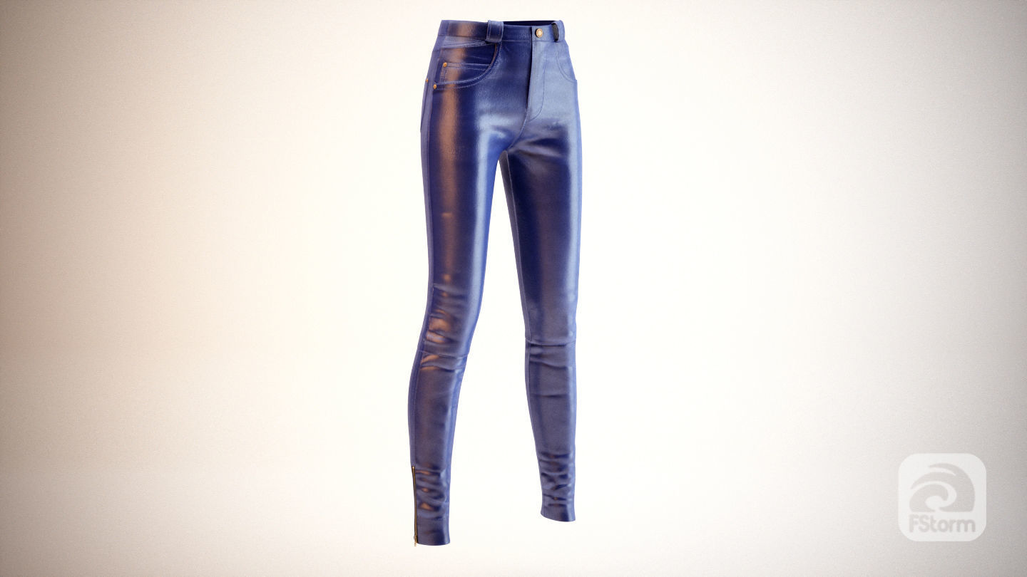 Female Leather Pants Low-poly 3D model_3