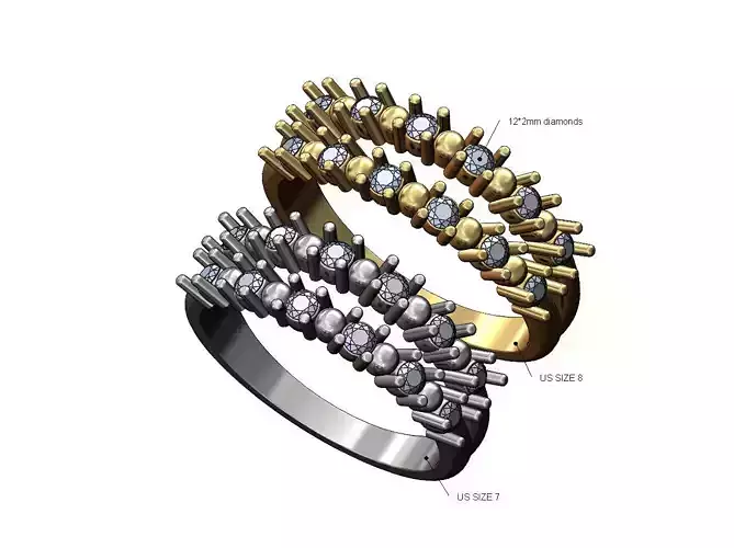 Double row dainty diamond beads half eternity band US sizes 7 8