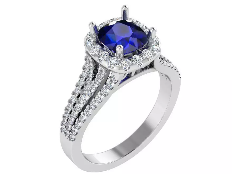 3-Row blue diamond ring 3021 3D print model 3D print model_0