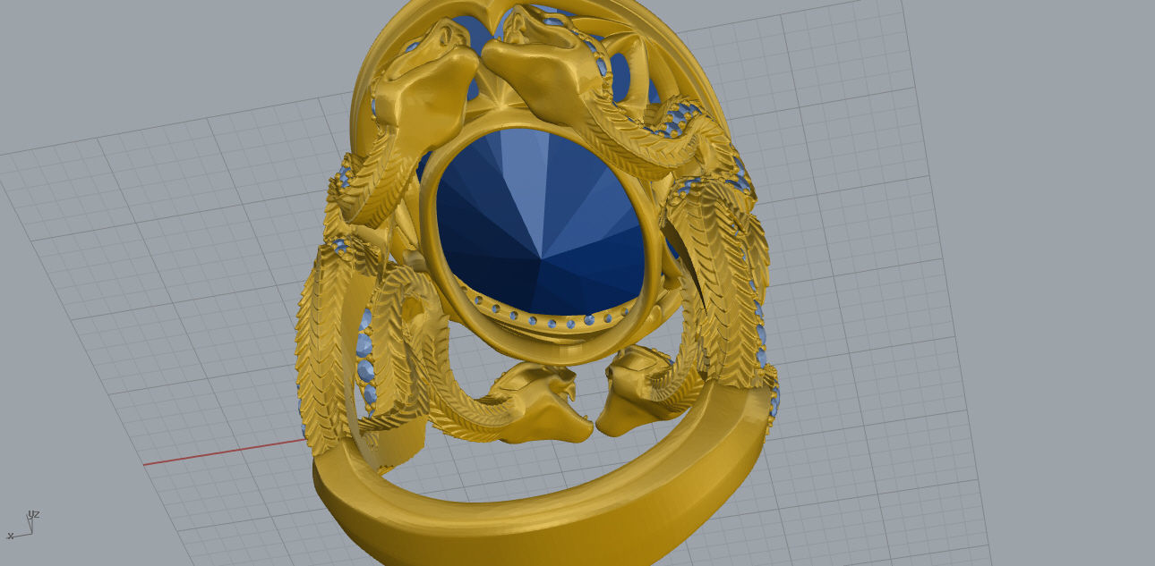 snake ring with stones 3D print model_2