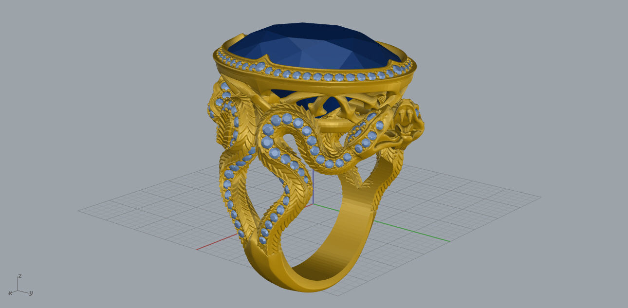 snake ring with stones 3D print model_4