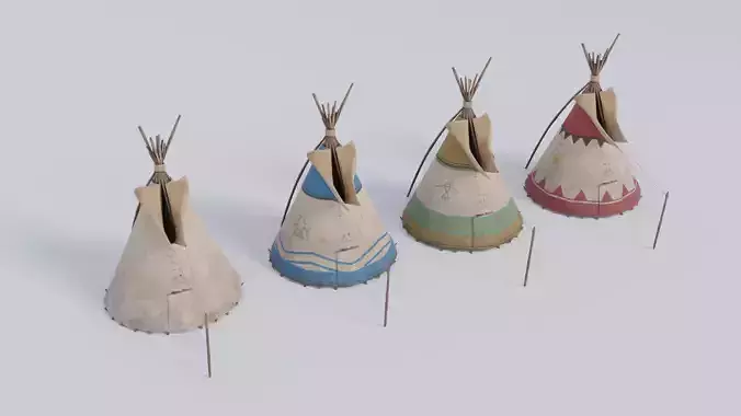 Teepee with 4K and 2K Textures Low-poly 3D model