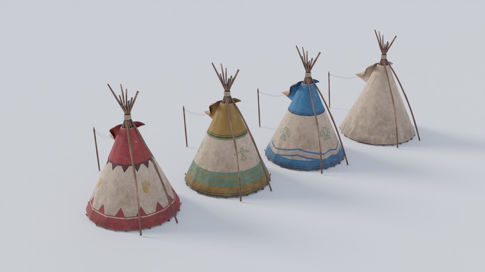 Teepee with 4K and 2K Textures Low-poly 3D model_3