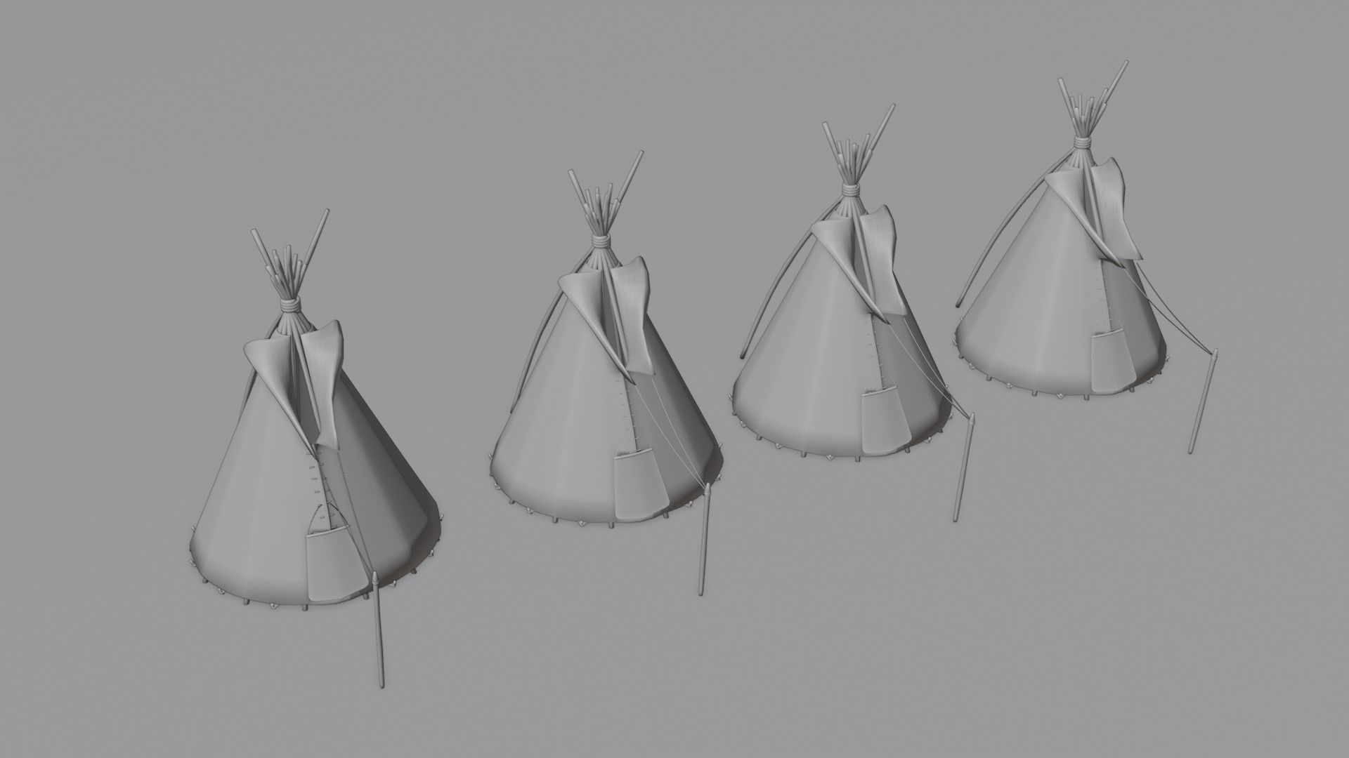Teepee with 4K and 2K Textures Low-poly 3D model_2