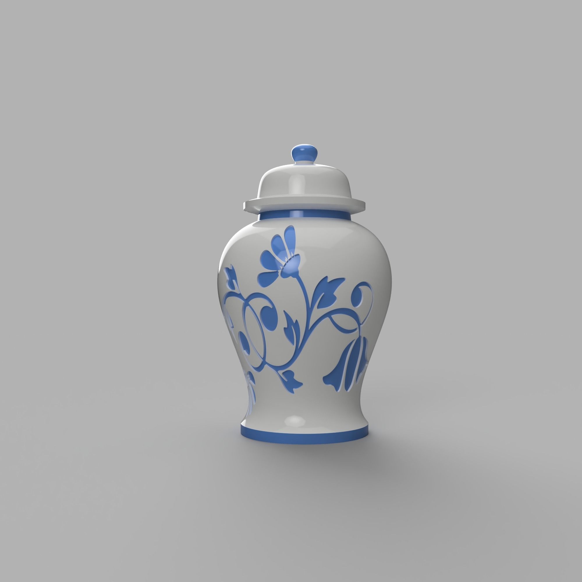 Ginger Jar Vase 3D STL Files Ceramic Blue 3D Printed 3D print model_3