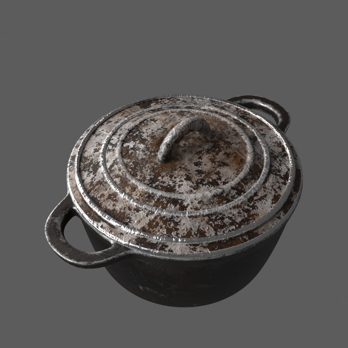 Rusty cast iron pot Low-poly 3D model_2