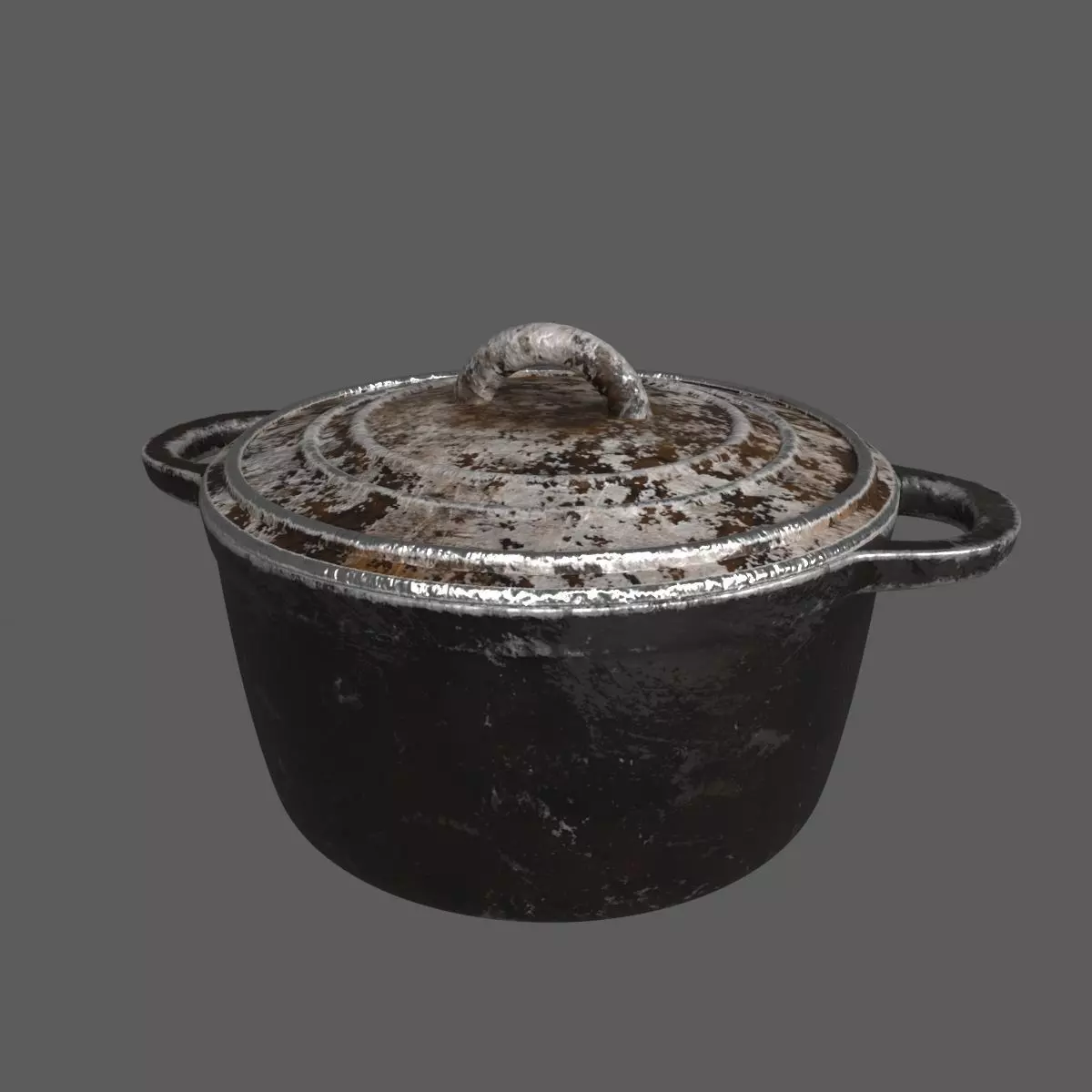 Rusty cast iron pot Low-poly 3D model_0