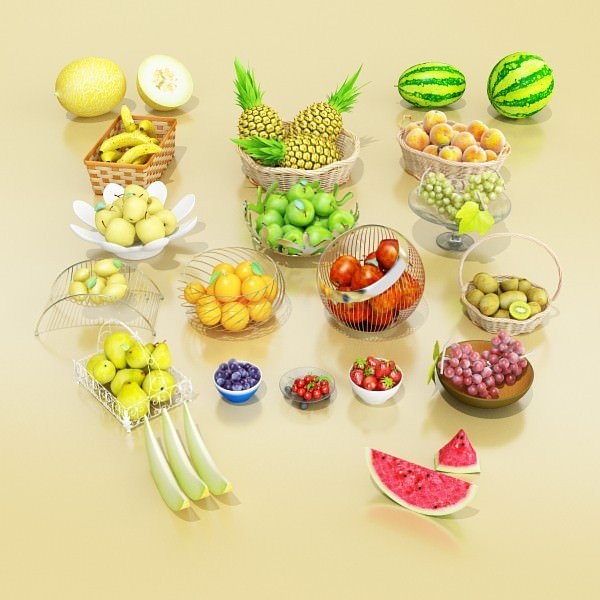Photorealistic Fruits Basket Collection 3D model_1