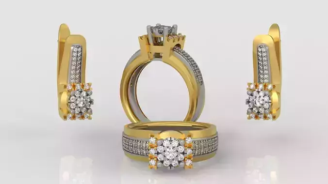 Ring and Earrings Diamond jewelry set 3d print model C11