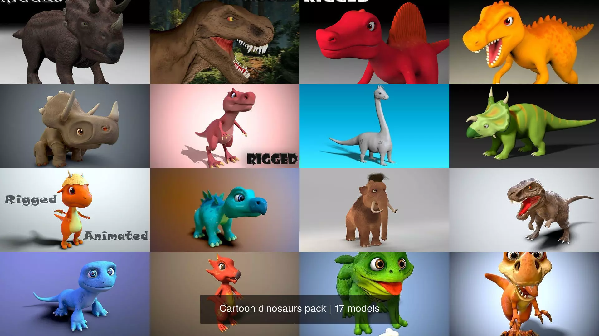 Cartoon dinosaurs pack 3D Model Collection_0