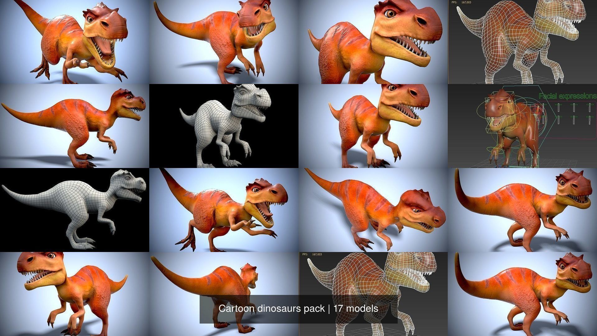 Cartoon dinosaurs pack 3D Model Collection_14
