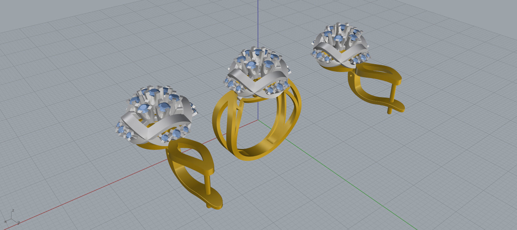 Ring and Earrings Diamond jewelry set 3d print model C12 3D print model_15