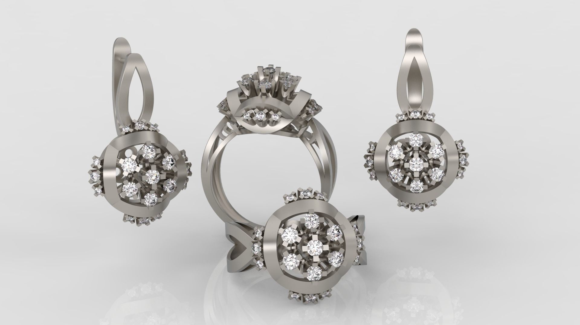 Ring and Earrings Diamond jewelry set 3d print model C12 3D print model_1