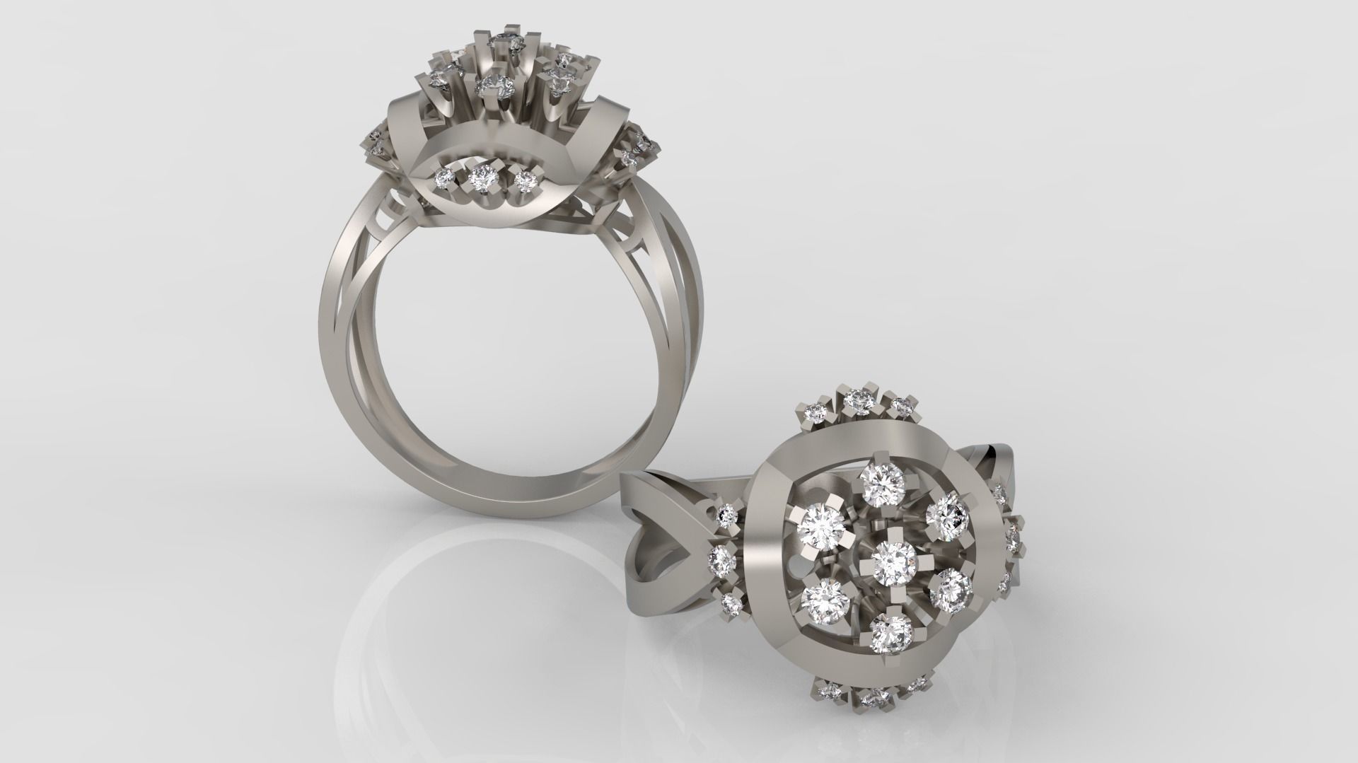 Ring and Earrings Diamond jewelry set 3d print model C12 3D print model_3