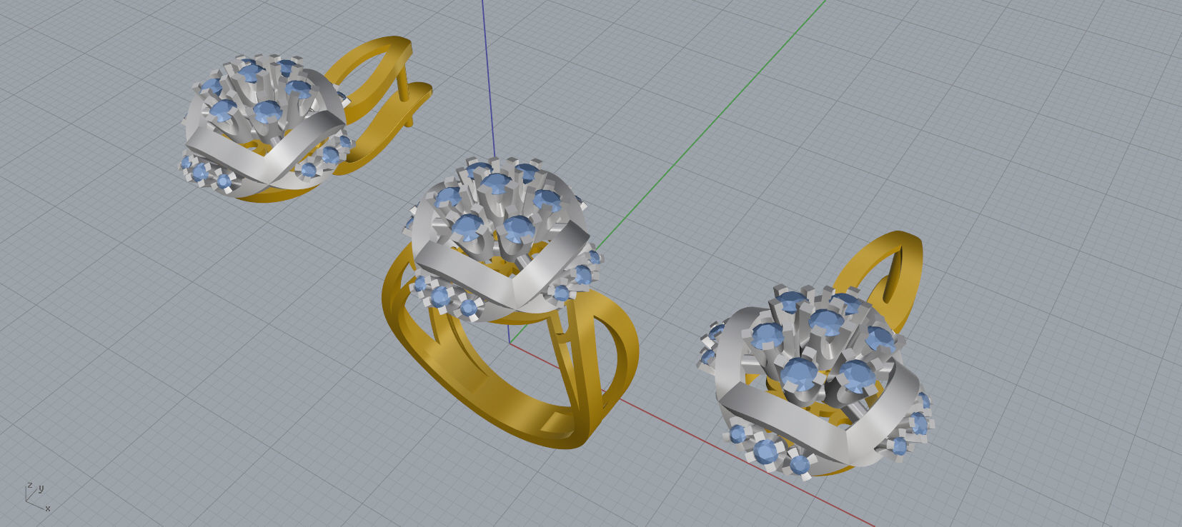 Ring and Earrings Diamond jewelry set 3d print model C12 3D print model_14