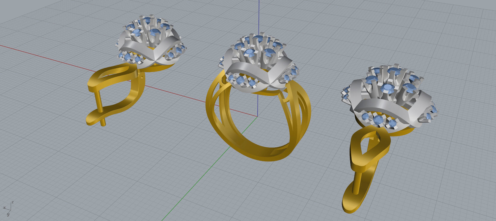 Ring and Earrings Diamond jewelry set 3d print model C12 3D print model_16