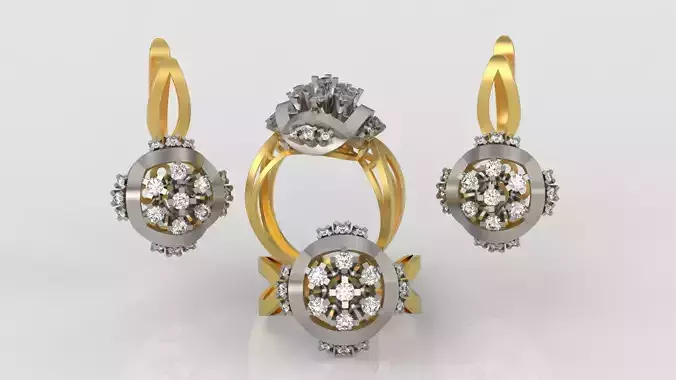 Ring and Earrings Diamond jewelry set 3d print model C12